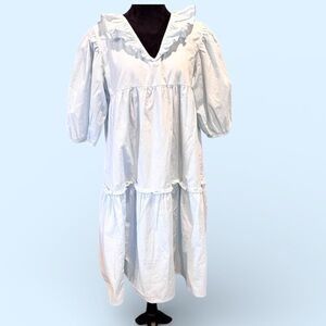 Saule Parc Mary Tiered Ruffled Peasant Dress in Light Blue, Large, Cottagecore